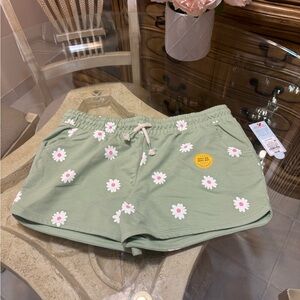 Green Floral Girls Shorts